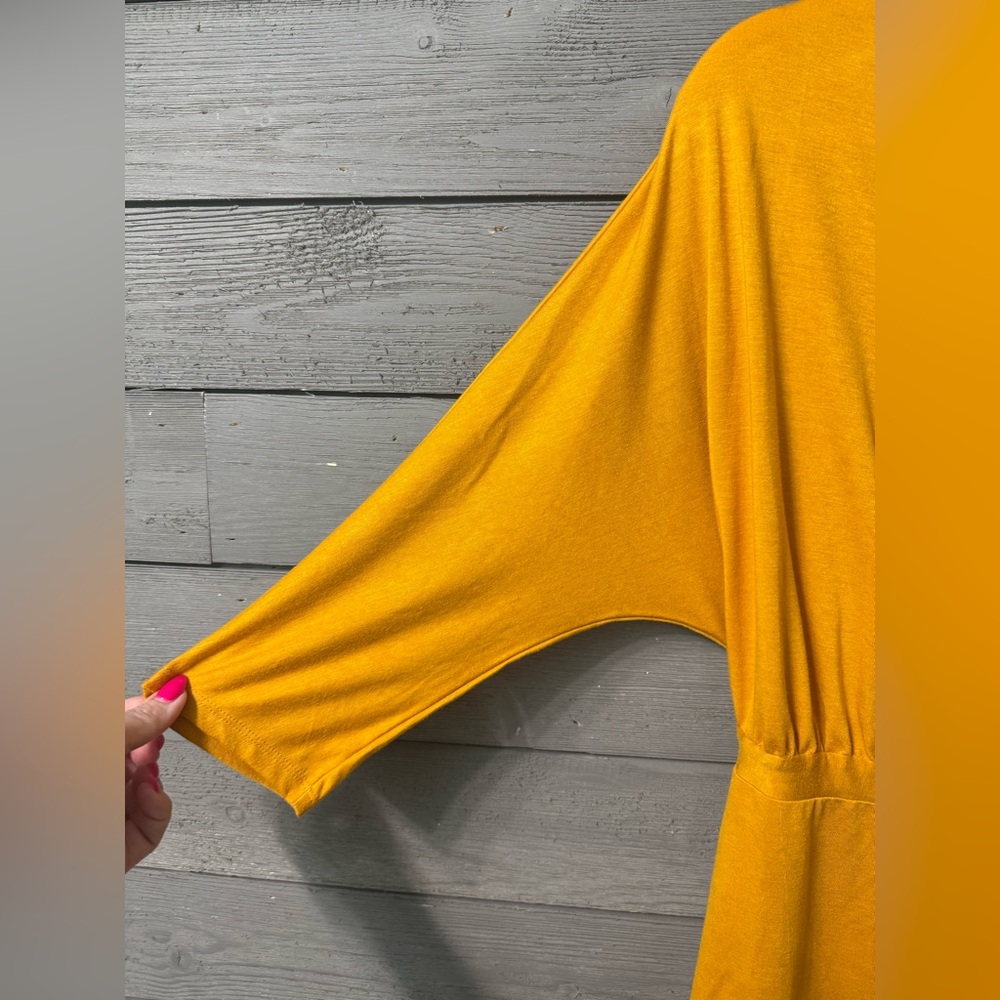 NWT A.N.D. EAWY Mustard Yellow Asymmetrical Wrap Dress Sz M Spring Summer Party - Picture 2 of 15